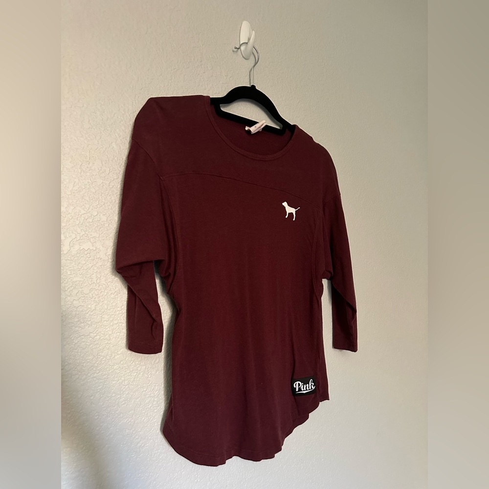 Maroon Victoria’s Secret PINK 3/4 Sleeve T-Shirt